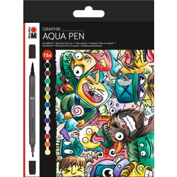   Marabu Aqua Pen Graphix akvarellfilc szett - "Mega Mash" válogatás, 12 db