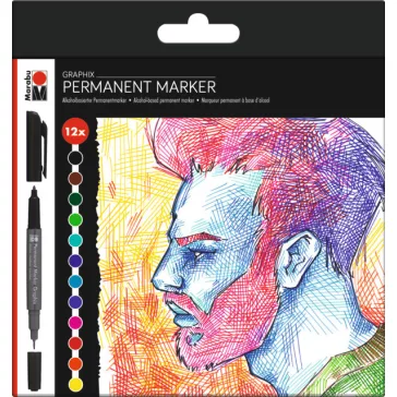  Marabu Permanent Marker Graphix kétvégű tűfilc szett - "SIGNIFICANT", 12 db
