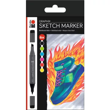   Marabu Sketch Marker Graphix vázlatfilc szett - "HEAT", 6 db