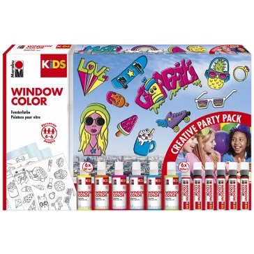   Marabu KiDS Window Color üvegmatrica festék szett - Party Pack (sok kiegészítővel)