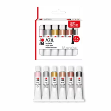   Marabu akrilfesték szett - Shiny Classics válogatás, 6 x 12 ml