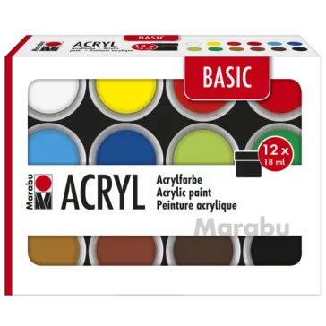 Marabu akrilfesték szett - alapszínek, 12 x 18 ml