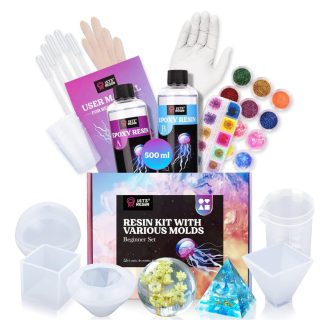   Let's Resin epoxi öntőgyanta dekorkészítő szett - 500 ml, öntőformákkal, sok dekorral!