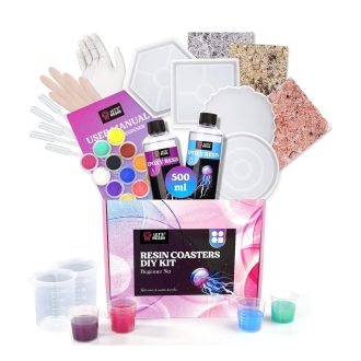  Let's Resin epoxi öntőgyanta alátétkészítő szett - 500 ml, alátét öntőformákkal, színezékekkel
